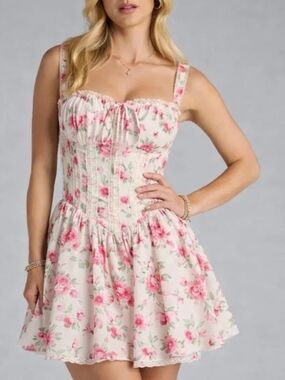 TRIXXI Light pink floral ruffle corset mini dress